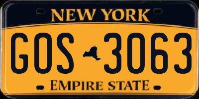NY license plate GOS3063