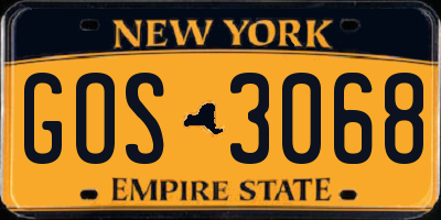 NY license plate GOS3068