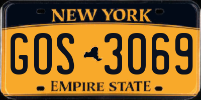 NY license plate GOS3069