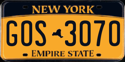 NY license plate GOS3070