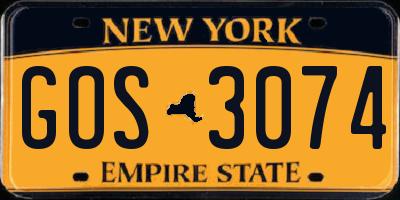 NY license plate GOS3074
