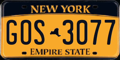 NY license plate GOS3077