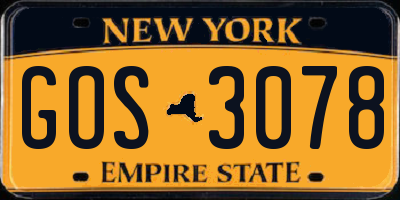 NY license plate GOS3078