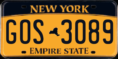 NY license plate GOS3089