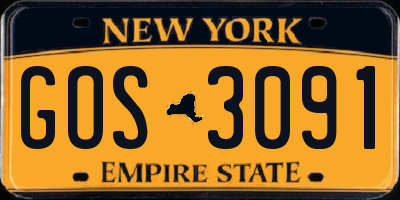NY license plate GOS3091