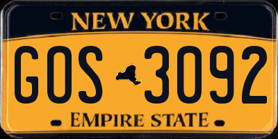 NY license plate GOS3092