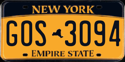 NY license plate GOS3094