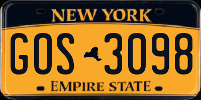 NY license plate GOS3098