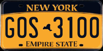 NY license plate GOS3100