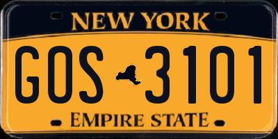 NY license plate GOS3101