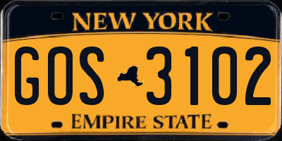 NY license plate GOS3102
