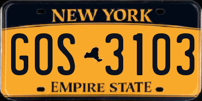 NY license plate GOS3103