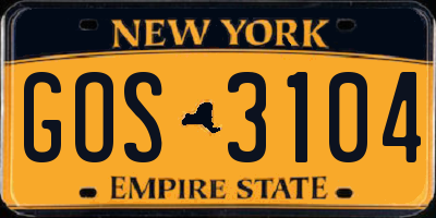 NY license plate GOS3104
