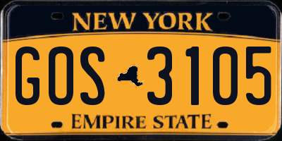 NY license plate GOS3105