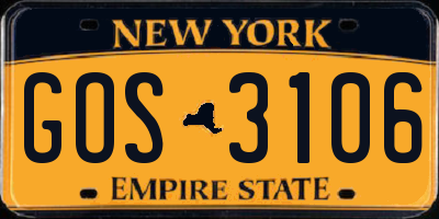 NY license plate GOS3106
