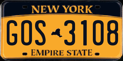 NY license plate GOS3108