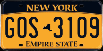 NY license plate GOS3109