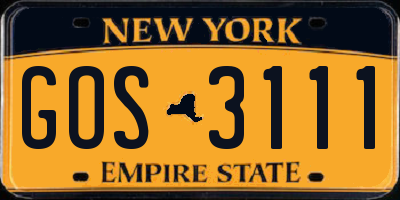 NY license plate GOS3111
