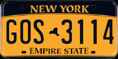 NY license plate GOS3114