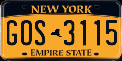 NY license plate GOS3115