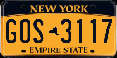 NY license plate GOS3117