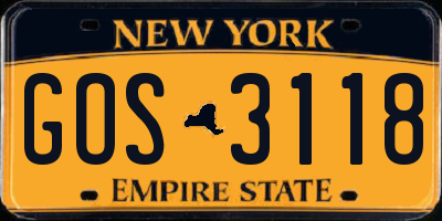 NY license plate GOS3118