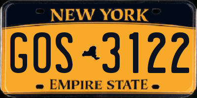 NY license plate GOS3122