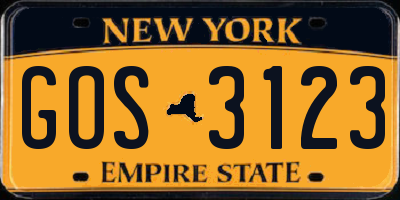 NY license plate GOS3123