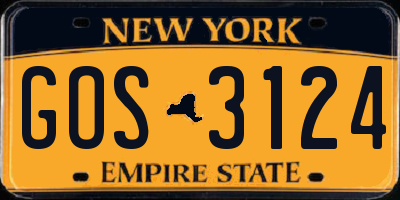 NY license plate GOS3124