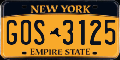 NY license plate GOS3125