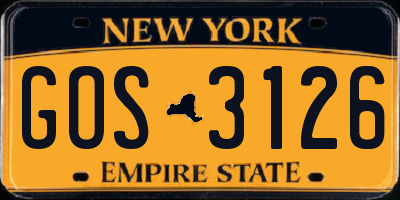 NY license plate GOS3126