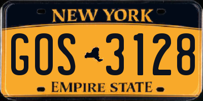 NY license plate GOS3128