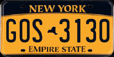 NY license plate GOS3130