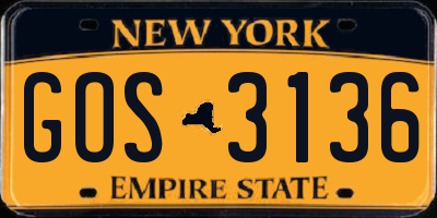 NY license plate GOS3136