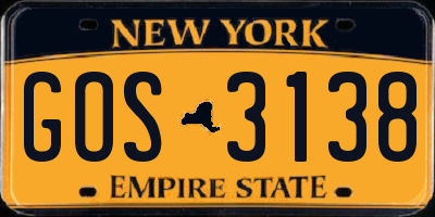 NY license plate GOS3138