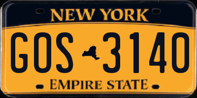 NY license plate GOS3140