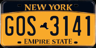 NY license plate GOS3141