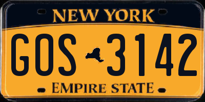 NY license plate GOS3142