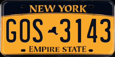 NY license plate GOS3143