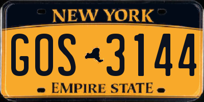 NY license plate GOS3144