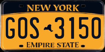 NY license plate GOS3150