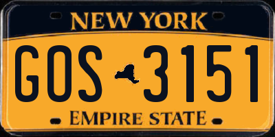 NY license plate GOS3151