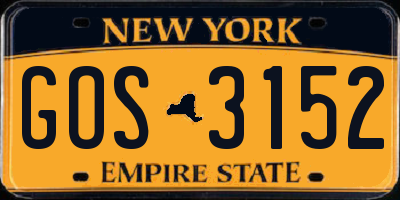 NY license plate GOS3152
