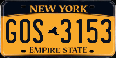 NY license plate GOS3153