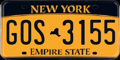 NY license plate GOS3155