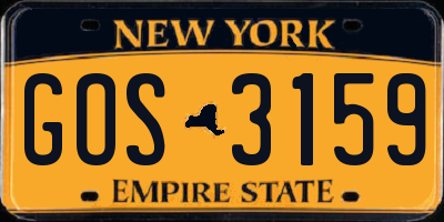 NY license plate GOS3159