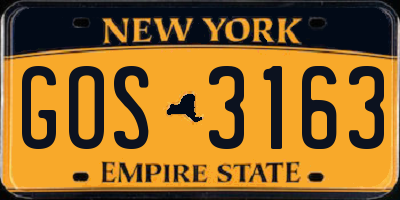 NY license plate GOS3163