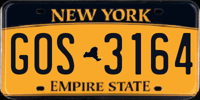 NY license plate GOS3164