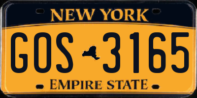 NY license plate GOS3165