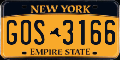 NY license plate GOS3166